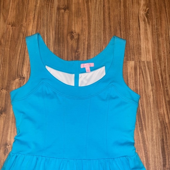 Lilly Pulitzer women’s dress large 12 14 mini Agatha Turquoise blue stretch NWOT - Picture 3 of 11